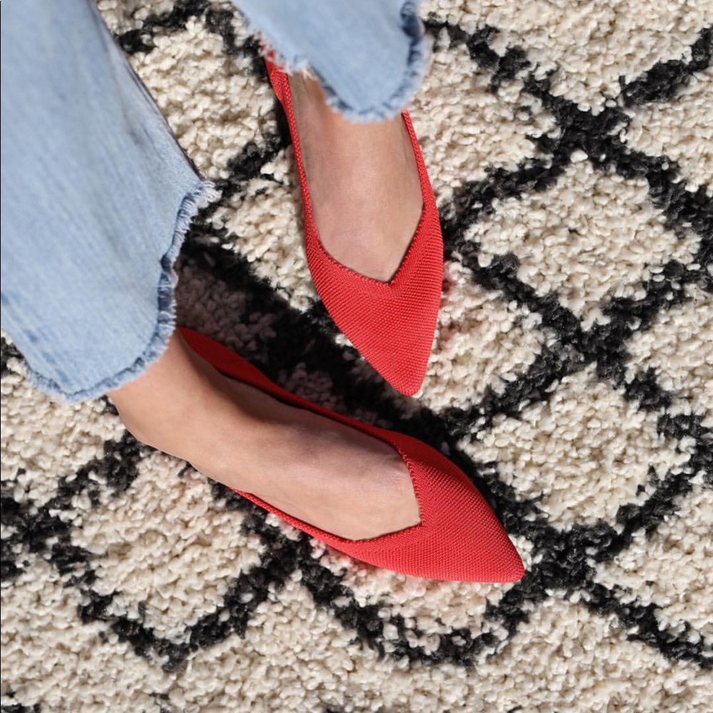 Size 6.5 Rothy’s “The Point” flat in Chili Red.